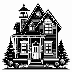 Christmas House  Vector silhouette Svg