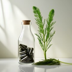 Horsetail Capsules with Fresh Horsetail Plant