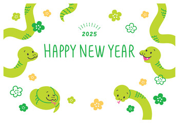 年賀状　2025年　令和七年　巳年　蛇 　かわいい　テキストスペース