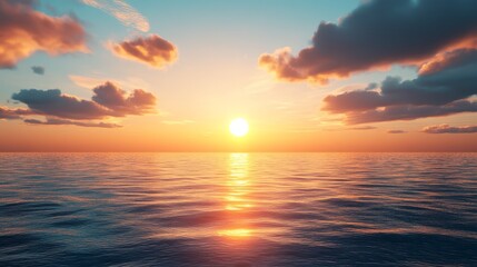 Obraz premium Ocean Sunset with Golden Clouds and Rippling Water