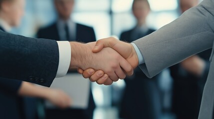 Business people shaking hands in an office setting