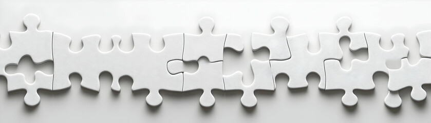 Fototapeta premium White Puzzle Piece Frame Concept: Wide Shot of Unity Symbolizing Mental Health Awareness for Janeiro Branco - Isolated on White Background for Campaign Use