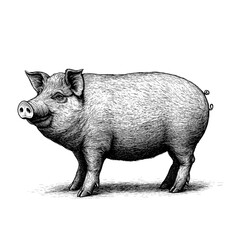 Illustration of a Detailed Pig on a Plain Background. Generative AI