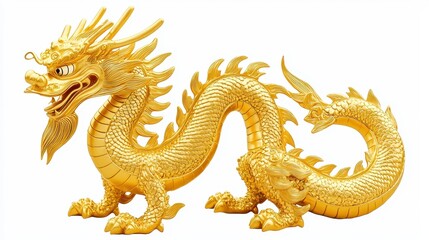 Obraz premium Golden Dragon Statue Isolated on White Background