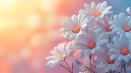 Fototapeta premium White Daisies Blooming in Soft Light