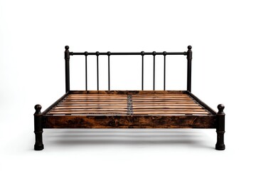 Elegant vintage bed frame with a wooden structure and classic design, perfect for enhancing bedroom aesthetics.