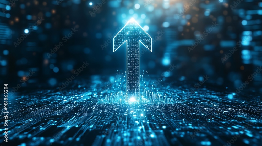 Poster digital arrow upwards on circuit board background