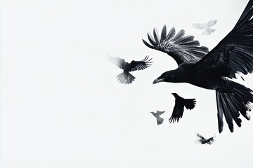 Fototapeta premium black raven on white