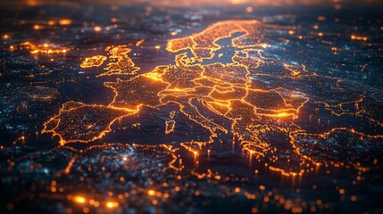 Glowing Map of Europe with Digital Connections Generative AI