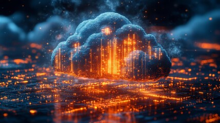Fototapeta premium Futuristic Cloud Computing Concept with Glowing Data Generative AI