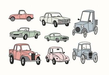 Whimsical Hand-Drawn Cartoon Car Illustrations: A Collection of Adorable Vehicle Designs