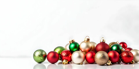 Flat Soft Focus Christmas Ornaments Illustration: Elegant Holiday Background with Colorful Textured Decorations and Ample Copy Space for Messages