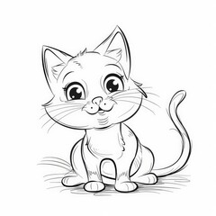 Obraz premium coloring page for kids, cat, cartoon style, thick line,low detail, no shading