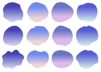 空をイメージした液体シェイプのフレームイラストセット　ふわふわ　グラデーション 抽象的