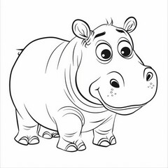 Obraz premium coloring page for kids, hippo, cartoon style, thick line,low detail, no shading