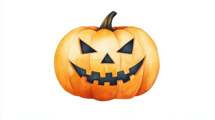 A sinister jackolantern glows with eerie charm in vibrant watercolor, perfect for Halloween decor and autumn vibes.