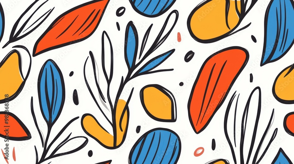 Poster explore an artsy world of handdrawn patterns featuring vibrant lines and unique shapes that ignite c