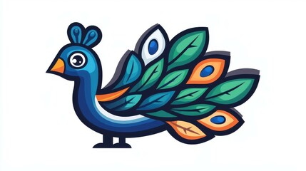 Obraz premium Fun and vibrant cartoon peacock design, perfect for Tshirts and apps. A playful, modern vector illustration