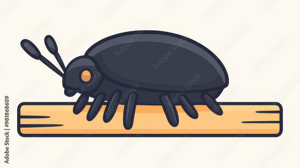 Poster a minimalist vector beetle rests on a branch, featuring clean lines for a straightforward and modern