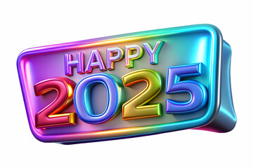 3D Holographic New Year Banner 2025: Elegant 'Happy New Year' Design for Festive Decorations on Isolated Background