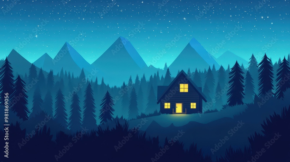 Canvas Prints Escape to a serene cabin in the forest where stars twinkle above and natures melody lulls you to sleep.