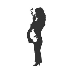 Silhouette of Pregnant Woman Smoking with Baby Inside