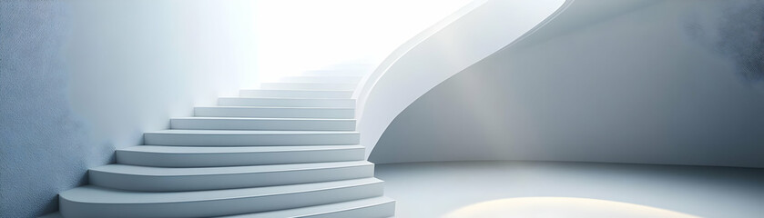 Fototapeta premium Ascend to Success: Wide Shot of a White Staircase Symbolizing Personal Growth and Progress Against a Crisp White Background