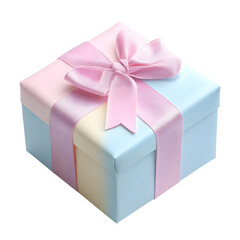 Obraz premium Pastel Colored Birthday Gift Box with Pink Ribbon on White Background