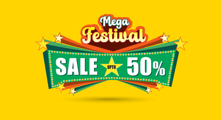 Colorful Mega Festival Sale Logo Design Vector Illustration, Advertising, Promo, Offer banner
