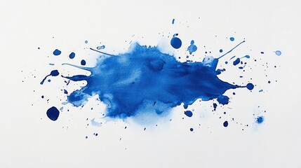 Abstract blue watercolor splatter on white background.