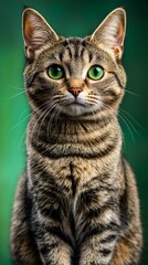 Obraz premium Portrait of a Tabby Cat with Green Eyes.