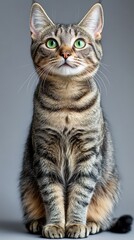 Obraz premium Tabby Cat with Green Eyes Looking Up.