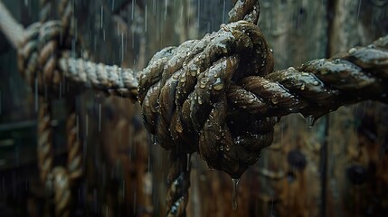 Rain-Soaked Rope Knot: A Moment of Tranquility