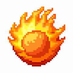 Fototapeta premium Retro Pixel Art Style Sun with Fiery Flames in 8 Bit Design