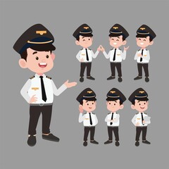 Airline pilot with different poses. vector