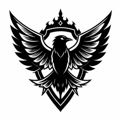 Obraz premium Majestic Black Raven Crest with Detailed Wings and Shield Design