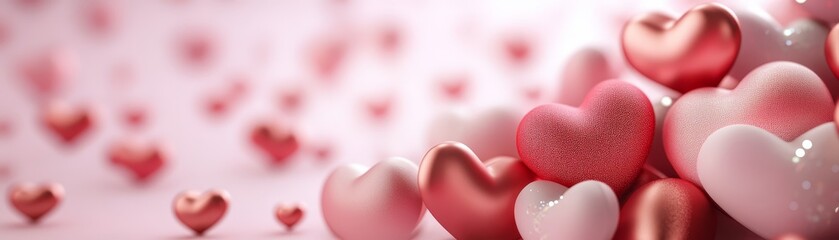 Fototapeta premium Pink and Red Hearts on Pink Background Valentine's Day Romance Love