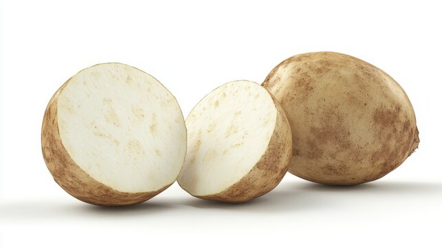 Fresh Sliced Jicama Root Isolated on White Background