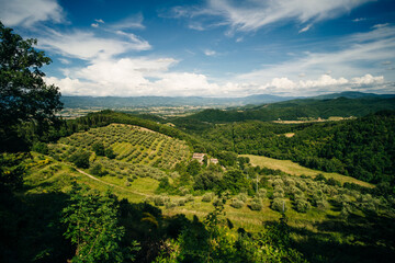 Via Degli Dei hiking trail in Italy. from Bologna to Florence. Ancient Roman path