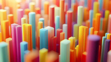 3D Abstract Election Results Visualization: Colorful Bars and Shapes Rising in Wide Shot, Intricate Details and Patterns, Icon on White Background