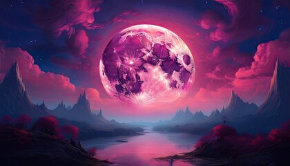 A crimson moon at night