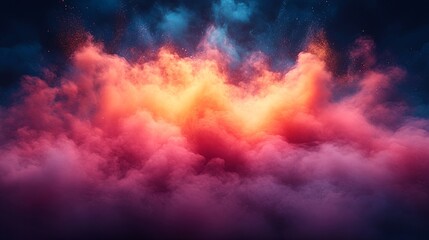 Abstract Colorful Smoke and Dust Explosion in a Dark Sky