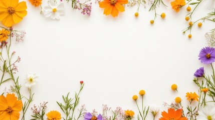Obraz premium White Background with Orange Purple and White Flowers
