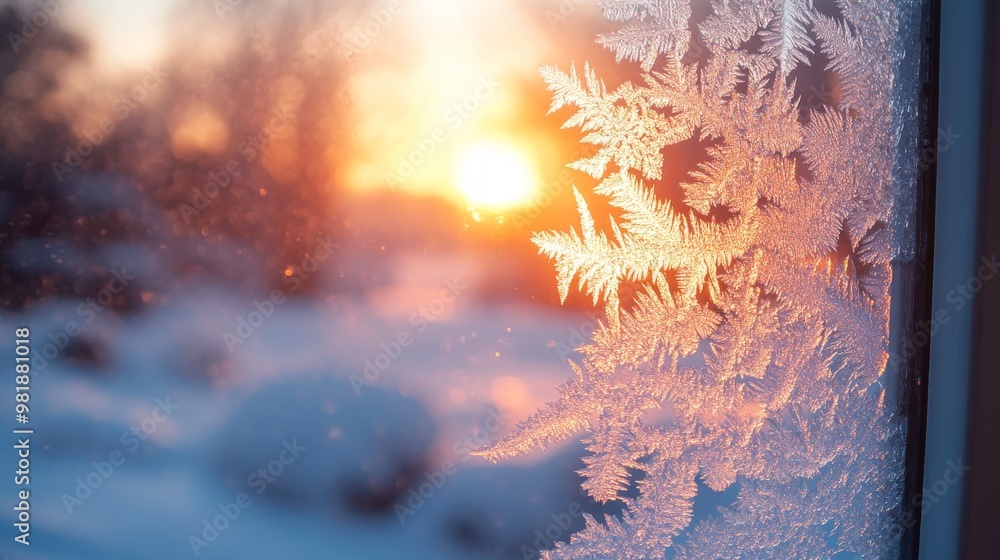 Aufkleber frost pattern on window with sunset in background