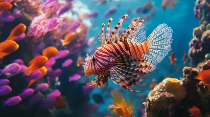 Lionfish feeds on Lyretail Anthias