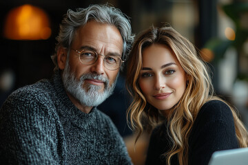 Fototapeta premium A man and woman in a cafe setting.