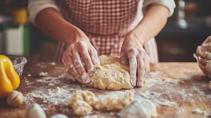 Dough kneaded on table