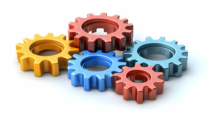 3D Interlocking Gears Featuring Political Party Symbols - Vector Illustration of Dynamic Political Process Icons on White Background