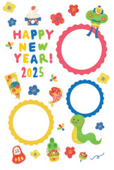 Obraz premium 2025年賀状 水彩ポップフレームデザイン