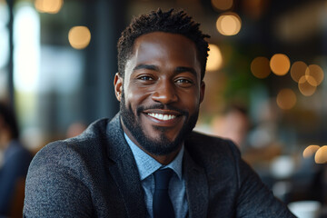 Fototapeta premium Smiling man in a suit jacket and tie.